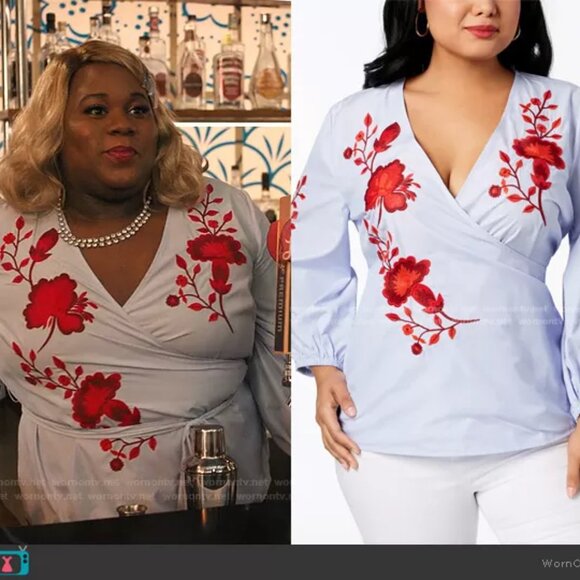 INC Macy's Blue and Red Embroidered Wrap Top - 1X - New with tags! - Picture 9 of 9